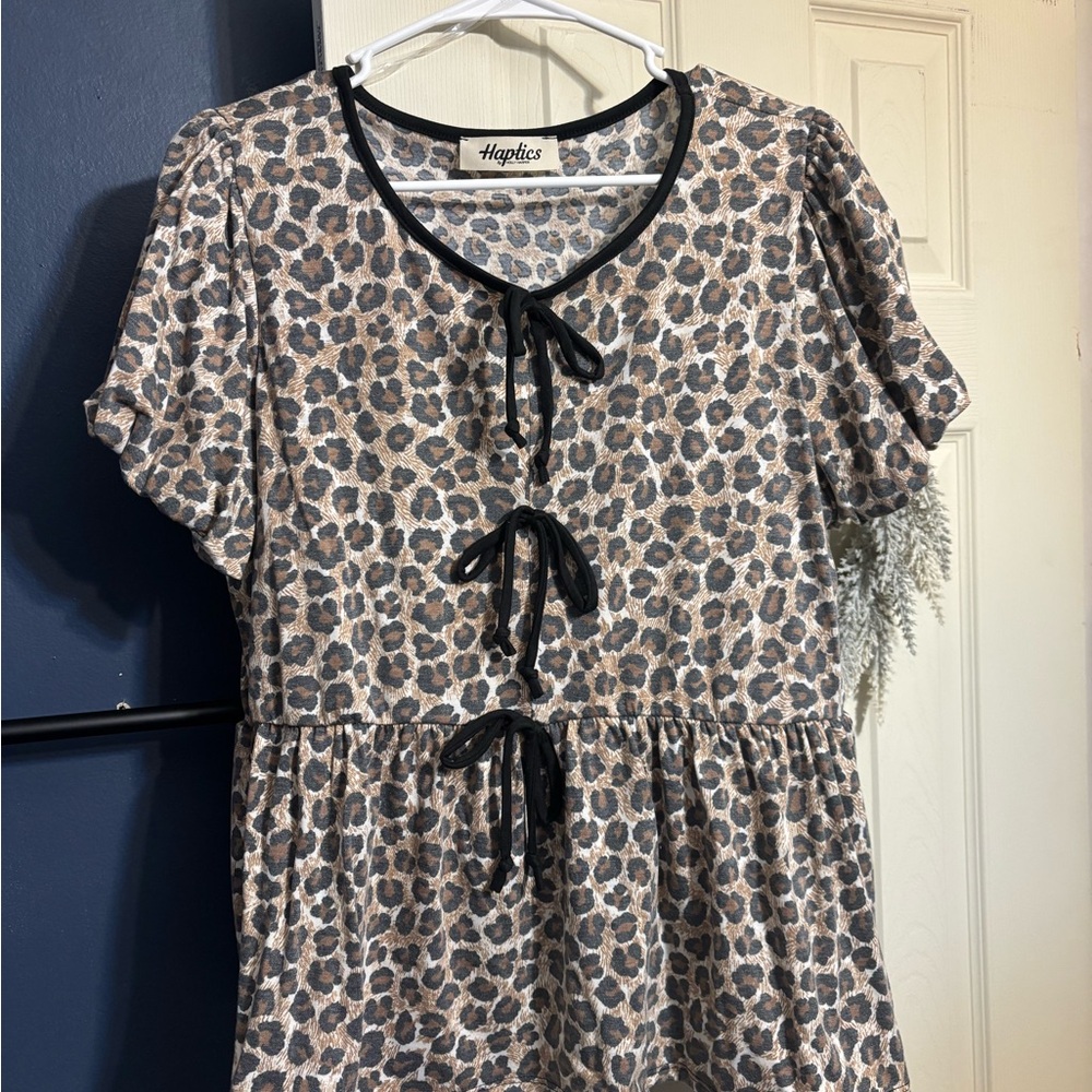 Hapcis Leopard Print Blouse with Black Accents